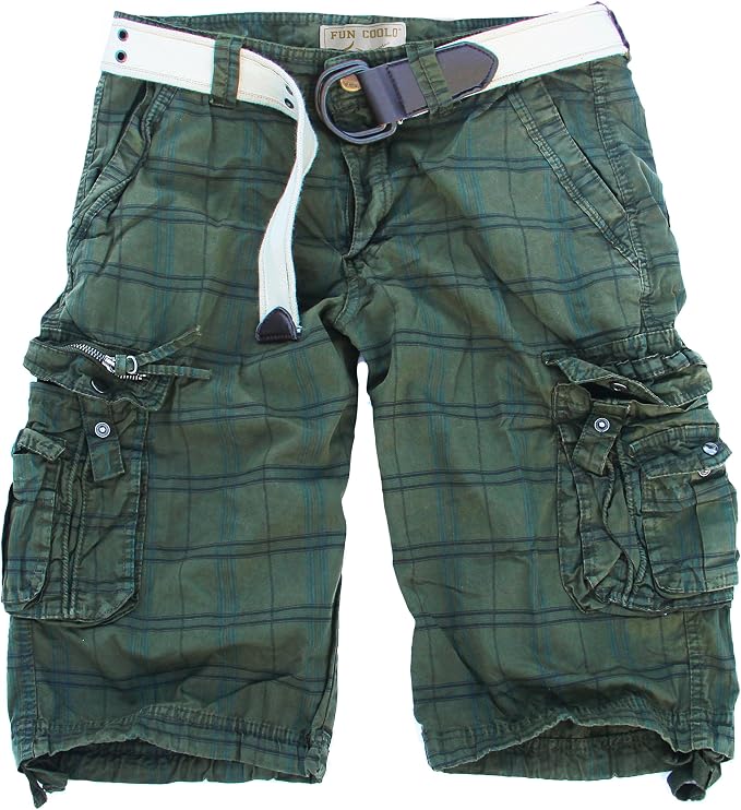 Fun Coolo Pantaloncini Corti Bermuda Cargo Short a Quadri con tasconi  Laterali, con Cintura, Verde 30 : Amazon.it: Abbigliamento