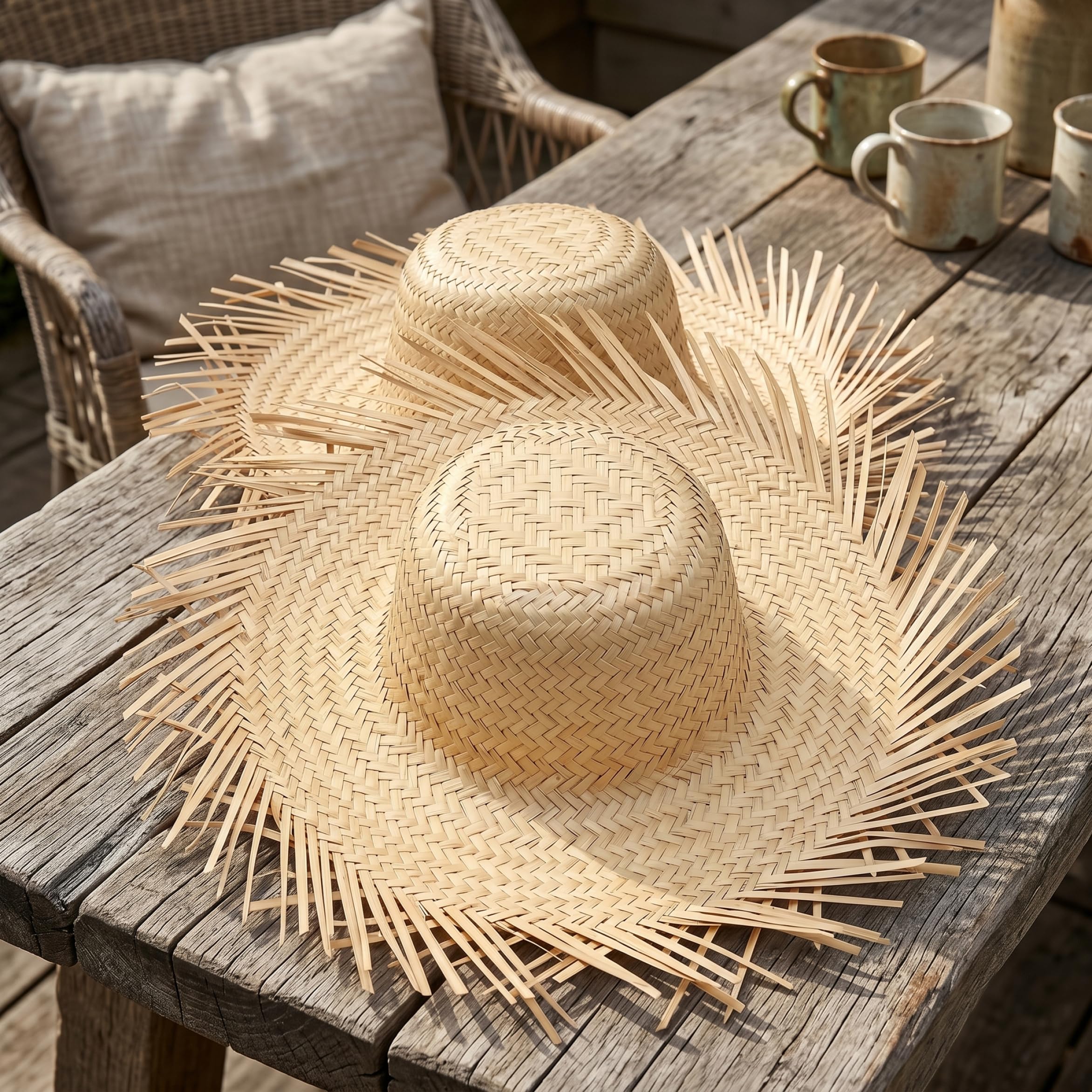 Cappello di paglia pava intrecciato da 2 pezzi con nappa per la spiaggia