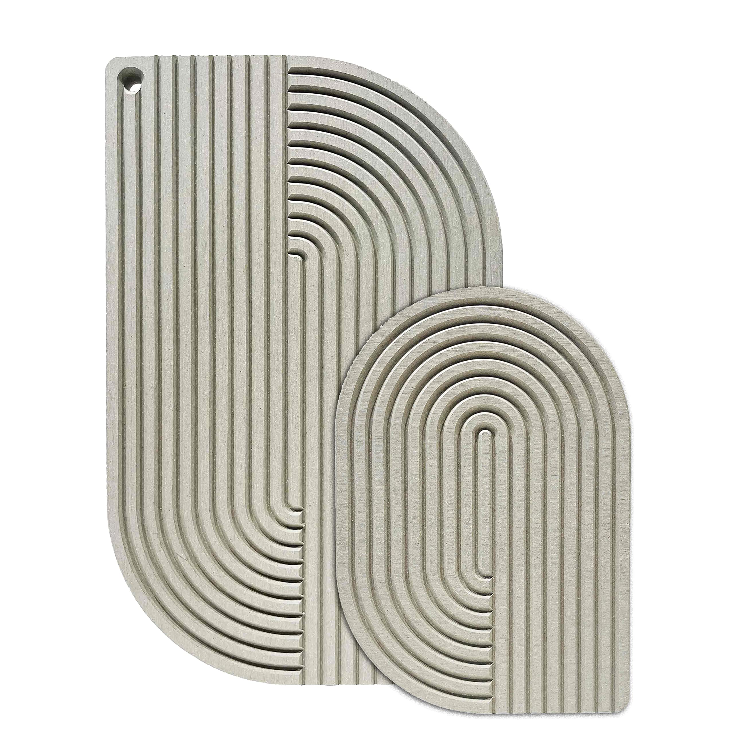 WYE Schneidebrett Set Lines (groß/42cm) & Curve (klein/26cm) grau aus Holz Werkstoff - multifunktionales Küchenbrett nachhaltig spülmaschinenfest