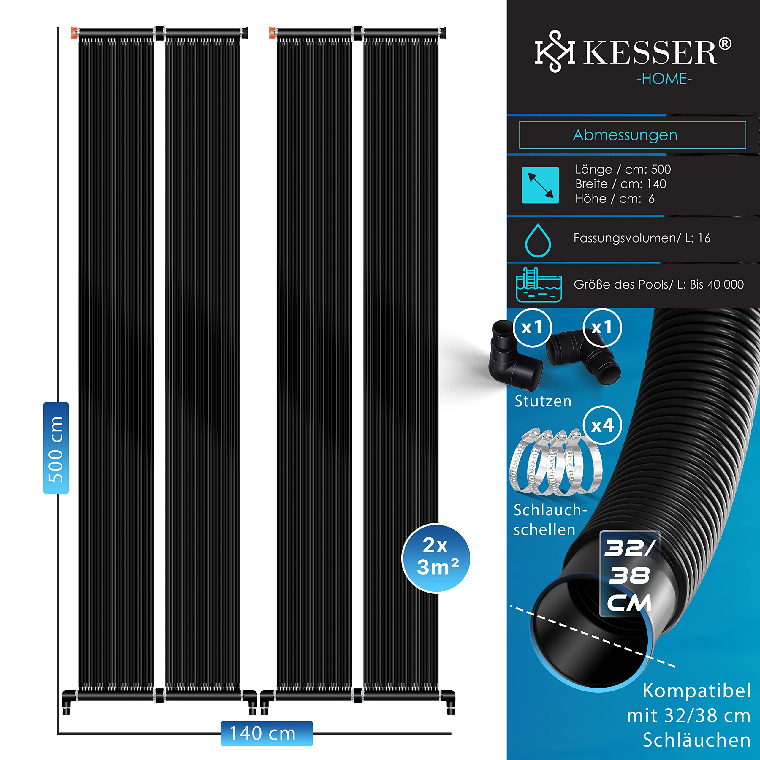 KESSER® Calentador Solar para Piscinas, Calentador de Agua, Calentador Solar para Piscinas l Se Puede Ampliar según Las Necesidades l Plástico Resistente a los Rayos UV, 500 x 140 cm