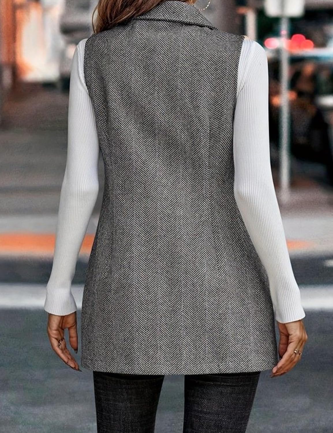 ZILIN Long Vest for Women Sleeveless Blazer Fall Jackets Work Office Cardigan Outerwear - Image 5