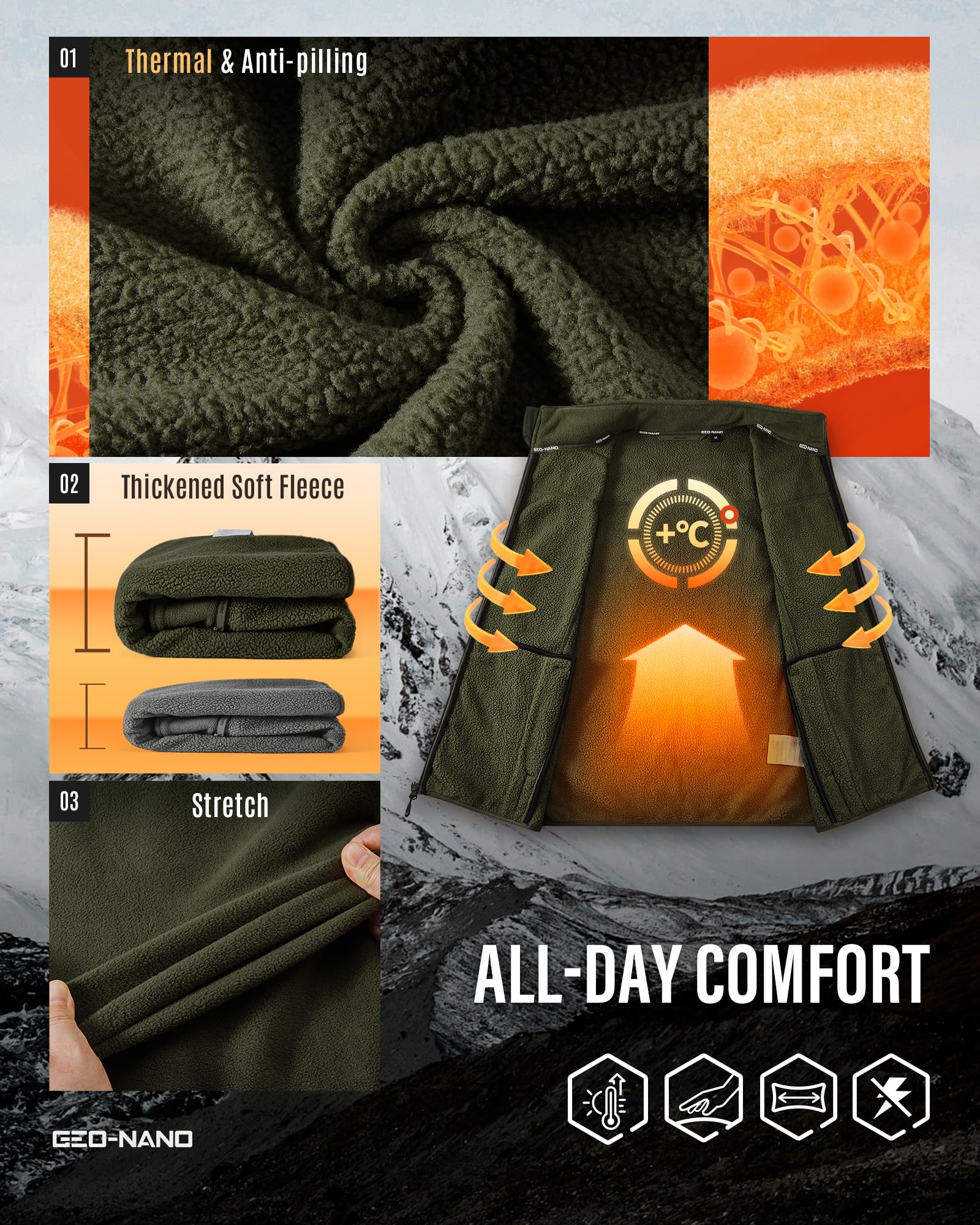 Herren Fleeceweste mit Sherpa-Futter Warme Ärmellose Jacke | Winddichte Thermoweste mit Stehkragen Outdoor Arbeitsweste 5 Taschen Full Zip Bodywarmers für Wandern Radfahren Angeln