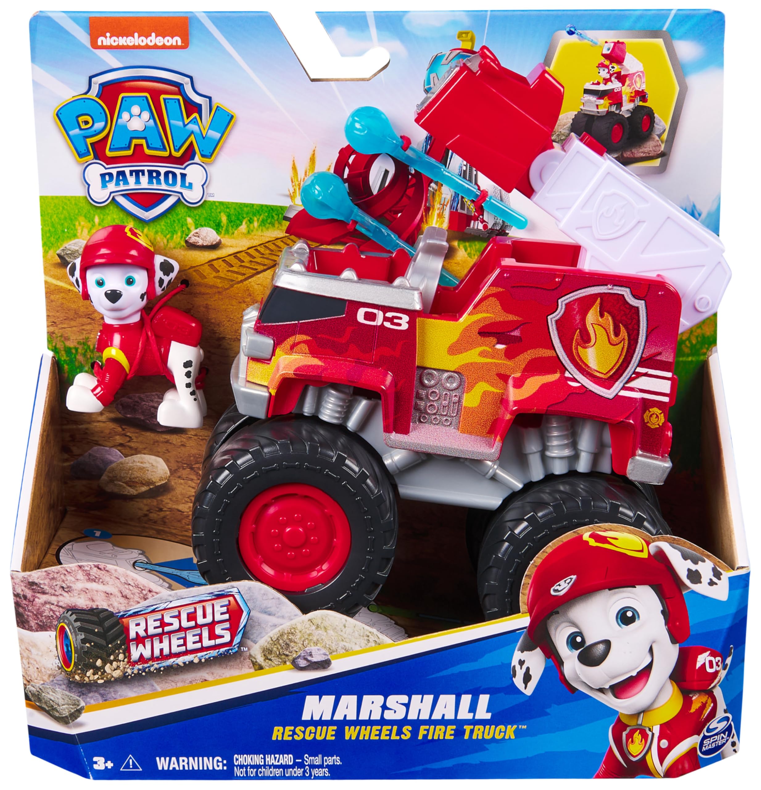 Paw Patrol: Rescue Wheels, Camion dei Pompieri di Marshall, Camion Giocattolo con Lanciamissili e Personaggio Collezionabile, Giocattoli per Bambini e Bambine, 3+ Anni