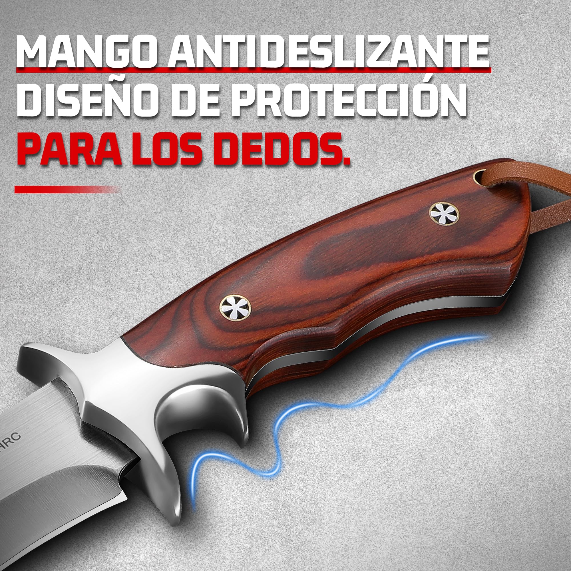 Plys Cuchillo Caza Cuchillo Supervivencia: Cuchillo de CinturóN de Hoja Recta Con Funda de Cuero,Pulsera de Paracord,Mango de Madera,Regalos Para Hombres