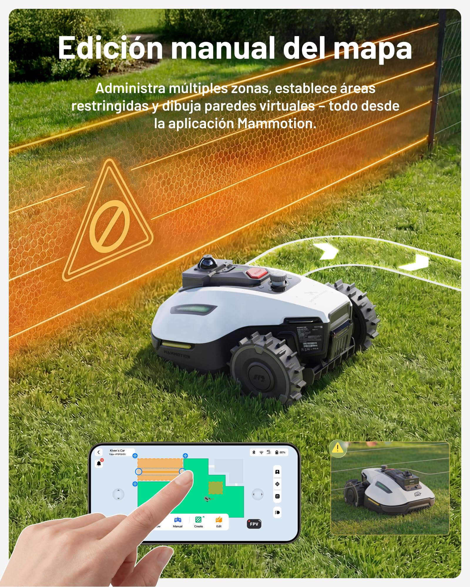 MAMMOTION YUKA mini 2 1000 Robot Cortacésped sin Cable Perimetral, para Jardines 1000㎡, LiDAR de 360° + Visión por IA, Reconocimiento de más de 300 Obstáculos, Modo DropMow, Sin Señal Perdida, Sin RTK