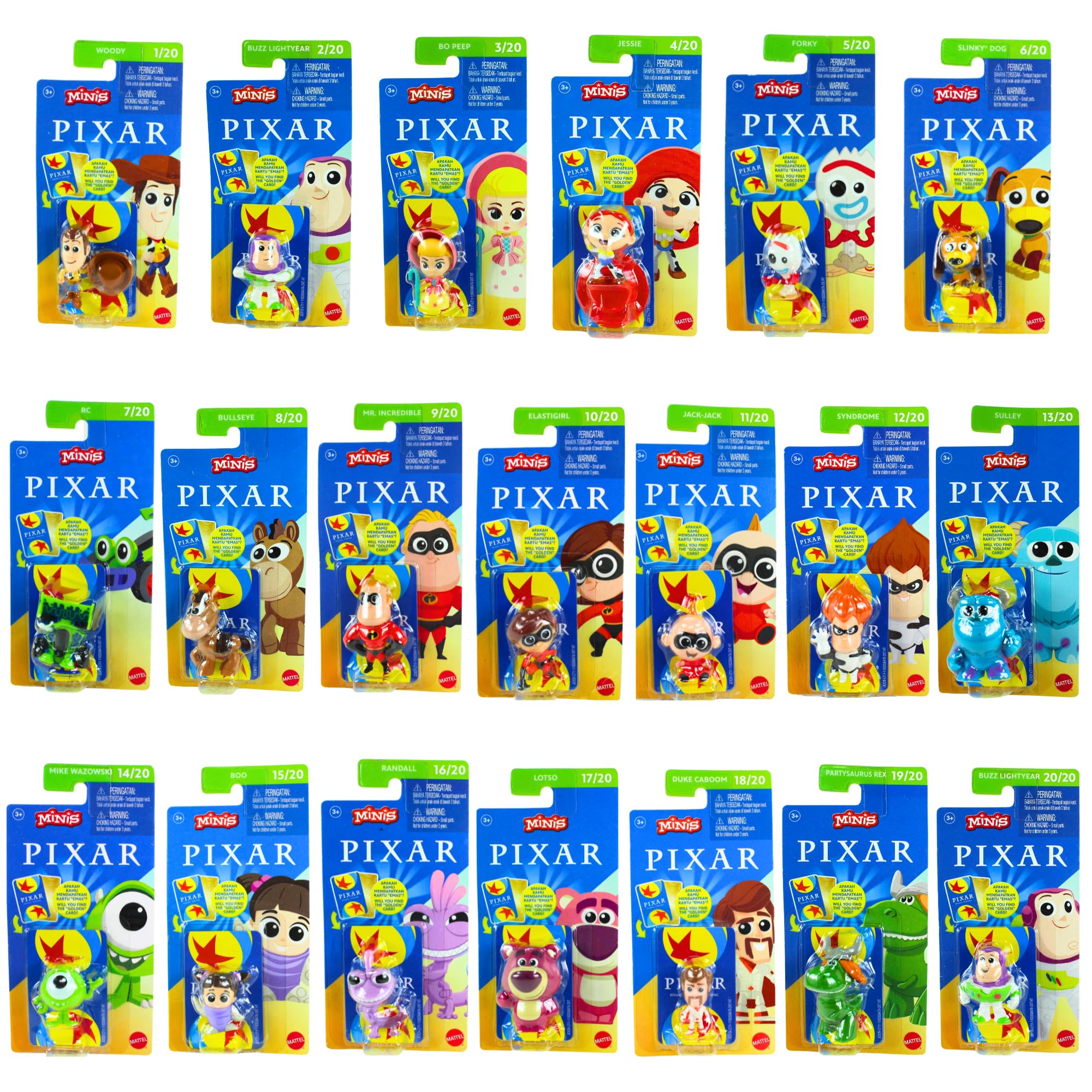 Disney Pixar Mini's 2.5" 6cm Collectible Character Play Figures Toy Story, Incredibles & Monsters Inc - (Complete Set of All 20)