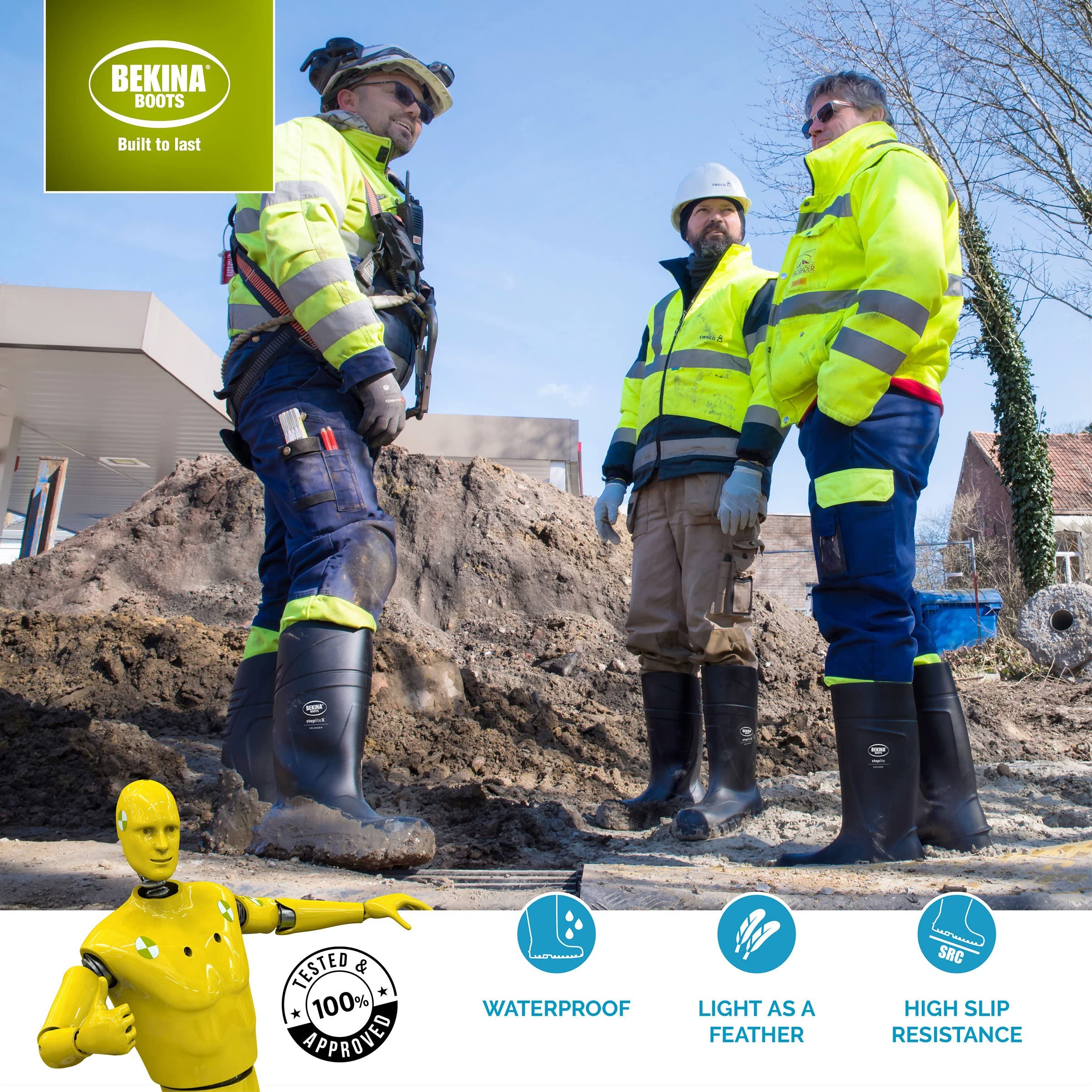 Bekina Bottes de sécurité Robustes pour Les Hommes Non-métallisées, légères, idéal pour l'industrie, la Construction de Route, Noire, EU 42