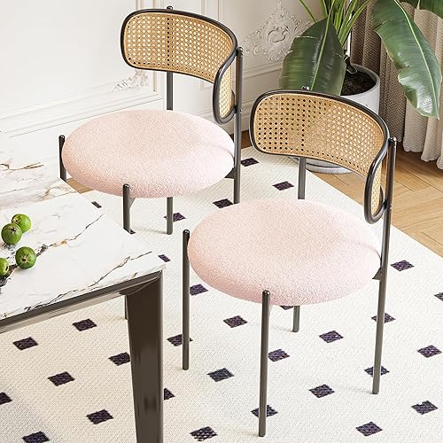 Miniatura 4 de Juego de 4 sillas de comedor tapizadas modernas, sillas de comedor con respaldo de ratán, juegos de mesa y sillas de asiento para cocina, sillas