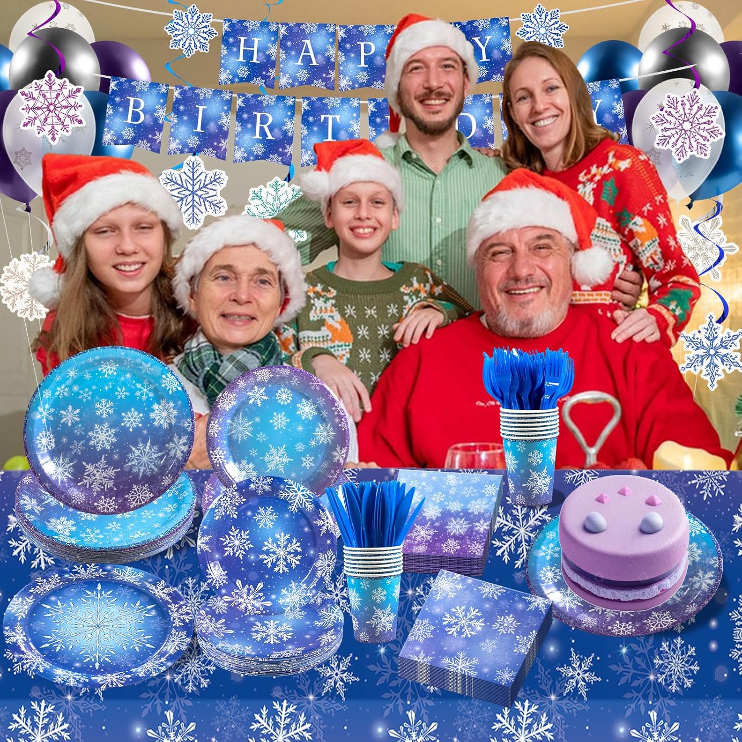 Winter Snowflake Paper Plates and Napkins Set,186pcs Frozen Birthday Party Supplies Disposable Tableware,for Christmas Winter Holiday New Year Decorations,Serve 24