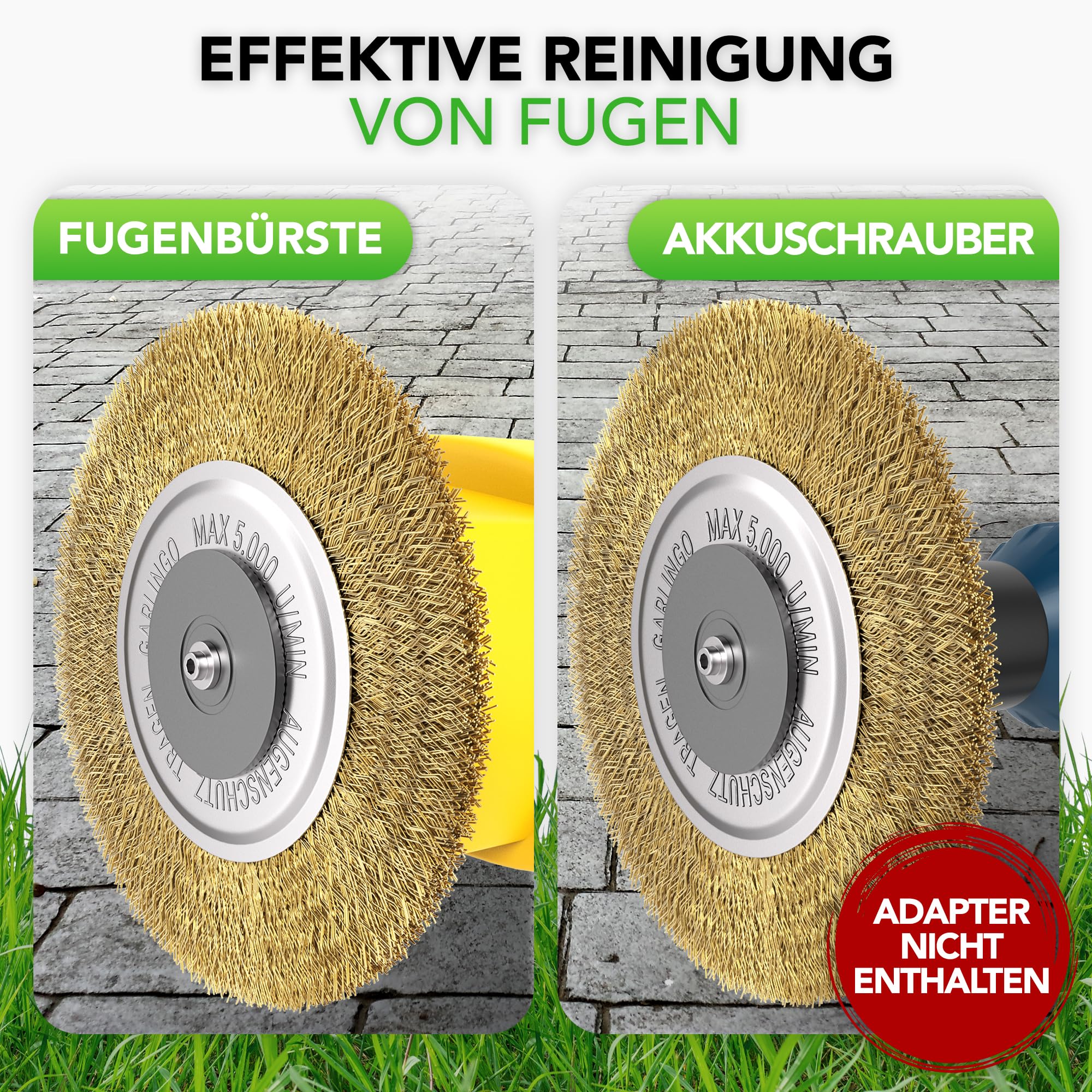 GARLINGO Szczotka do fug, zestaw 4 sztuk, kompatybilna z Gloria Multibrush i innymi szczotkami drucianymi, szerokość 10 mm, szczotka zapasowa