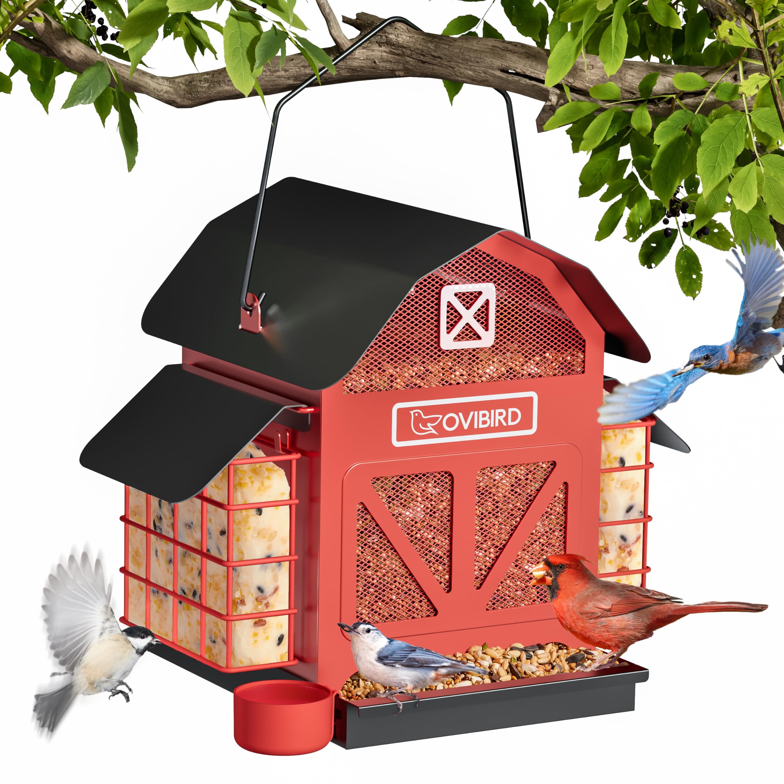 OVIBIRD Red Barn Bird Feeder