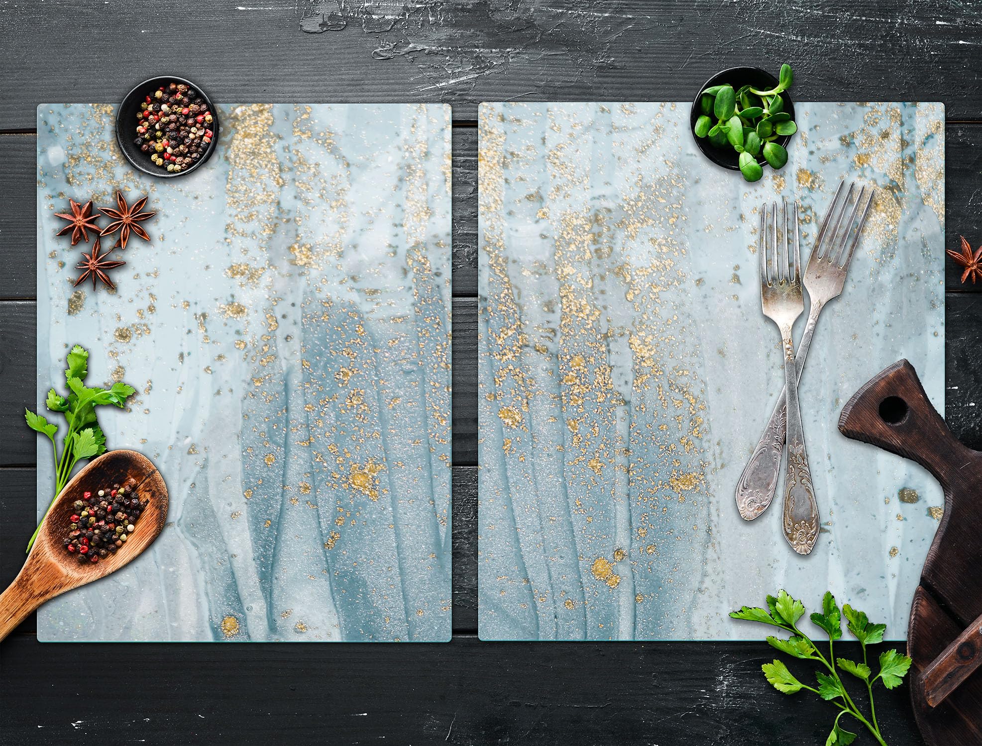 TMK ArtDeko Plaque de protection universelle pour plaque de cuisson 85 x 52 cm 2 pieces Protection contre les éclaboussures Planche a découper en verre trempé Décoration, Marbre