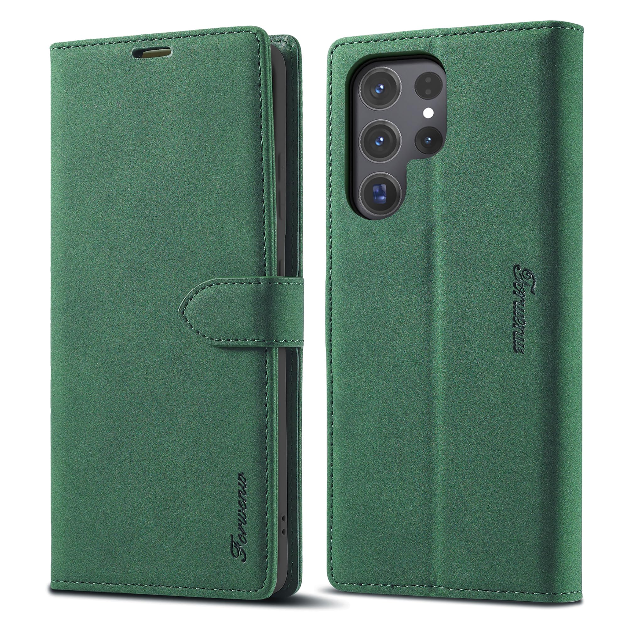 for Samsung S25 Ultra Wallet Case, Card Holder Kickstand Magnetic Flip PU Leather Cover Protective Phone Case for Galaxy S25 Ultra - Green