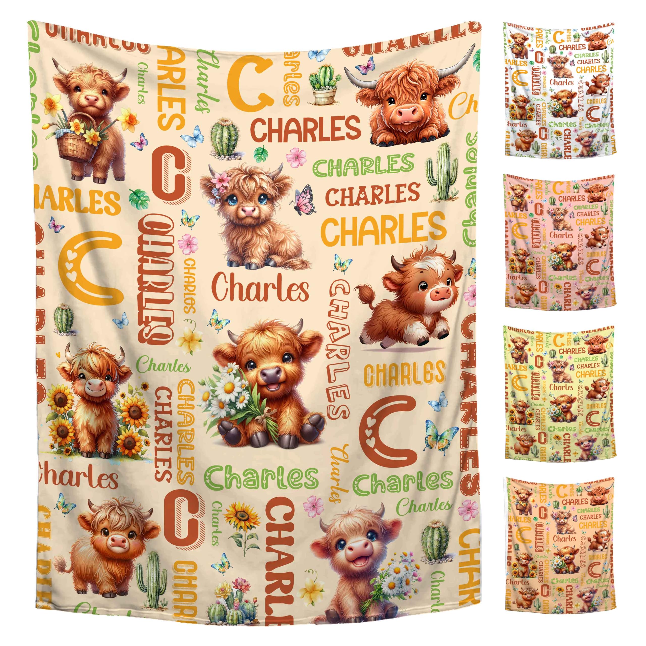 Custom Highland Cow Blanket for Boys Girls,Ultra Soft Personalized Gifts Baby Blanket,Customized Throw for Toddlers Newborn Stroller Crib,60"x80"