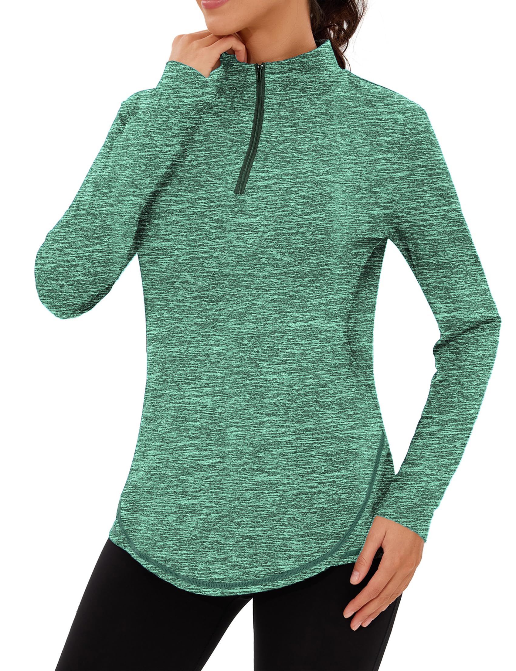 Terecey Sportshirt Damen Langarm, UPF50+ Funktionsshirt Laufshirt Fitness Yoga T-Shirt Atmungsaktive Langarmshirt Workout Shirts Oberteile Frauen mit 1/4-Reißverschluss S-3XL