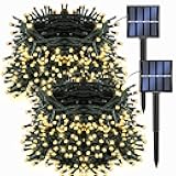2 Pack Total 400LED 132FT Warm White Christmas Solar String Outdoor Lights, Solar Powered with 8 Modes Waterproof Fairy Lights for Bedroom Patio Garden Tree Party Yard Decoration