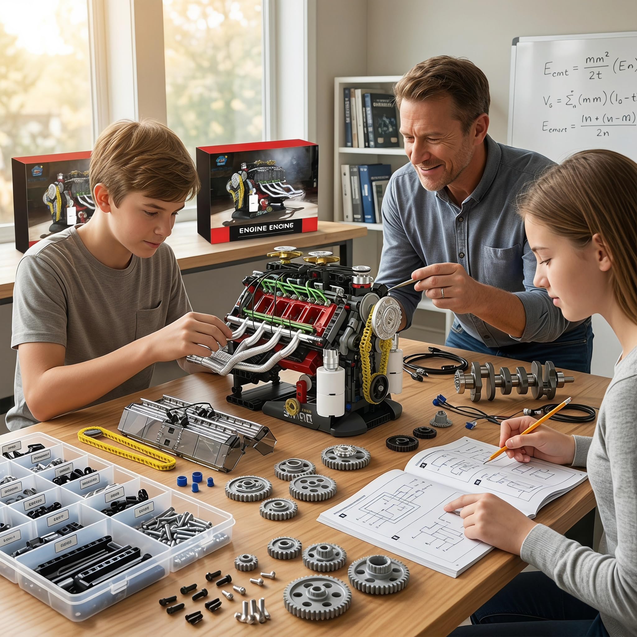 Maqueta Motor V8 659 Piezas Escala 1:4 – Manivela Mecánica | Kit Mecánica Adultos Maquetas para Montar Stem Idea Regalo Hombre Colección