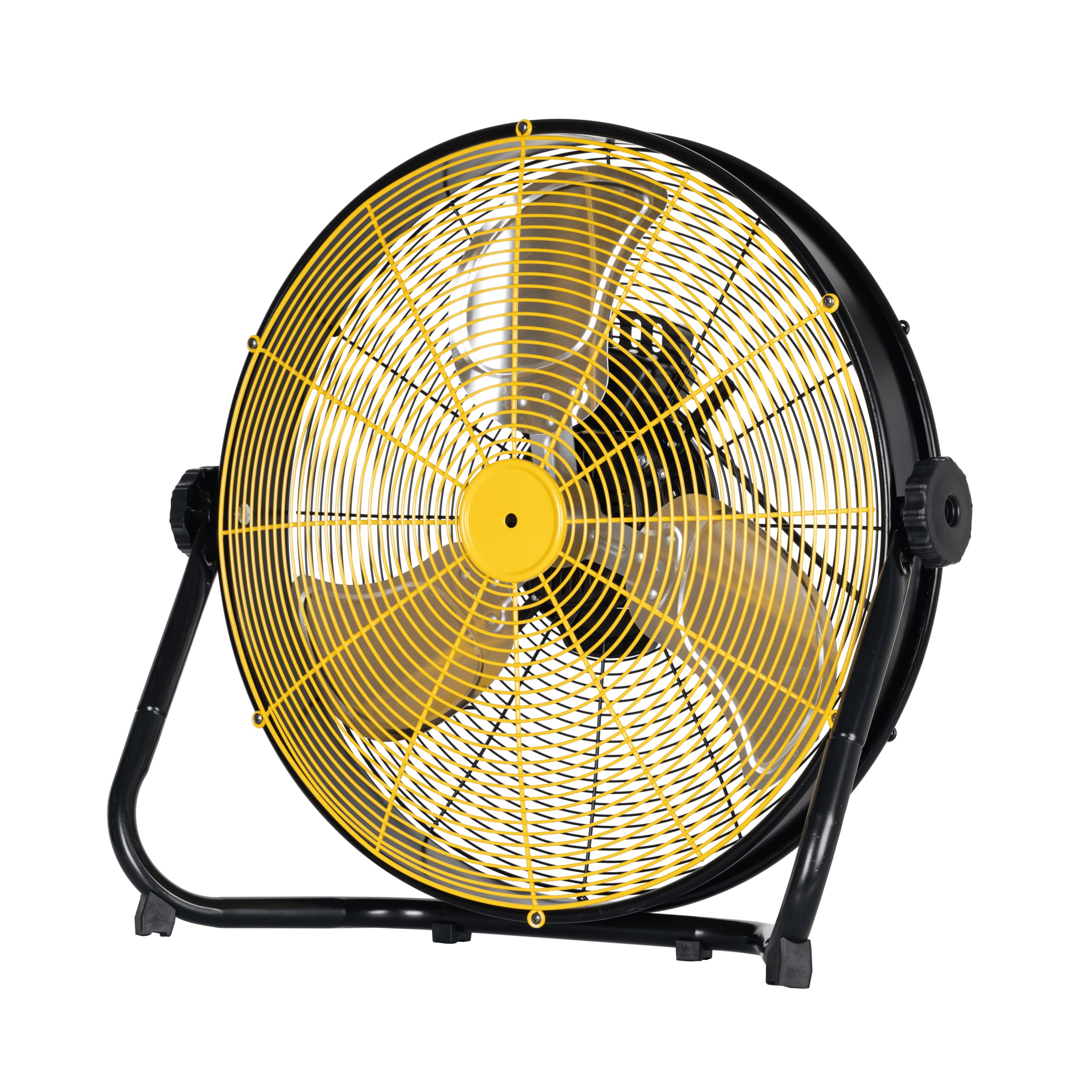 Ventilador Industrial de Suelo 130W – 3 Aspas Metálicas, 3 Velocidades, Flujo de Aire hasta 5.160 m³/h, Cabezal Orientable 180°, Motor AC, Uso Interior, Negro y Amarillo (130 W)
