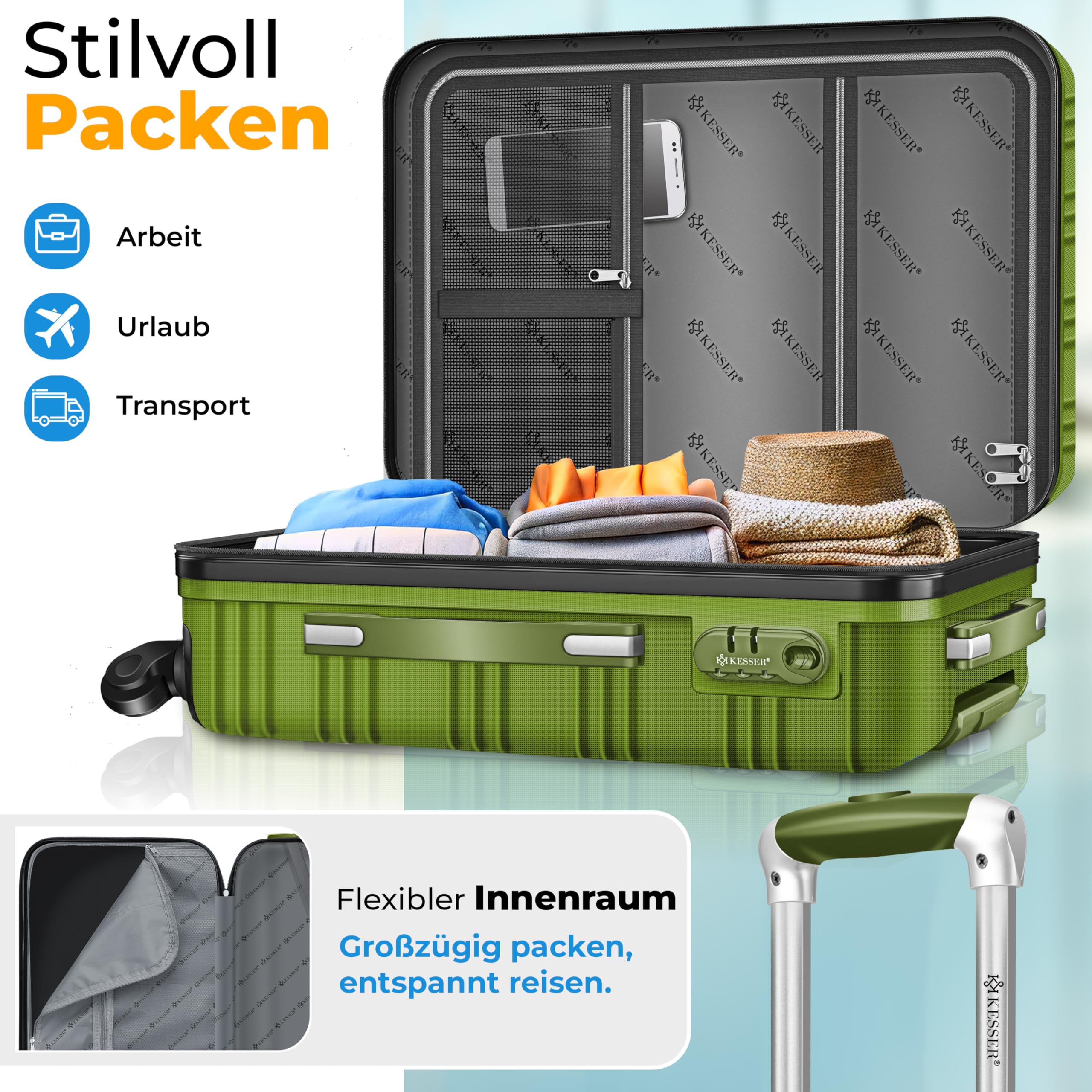 KESSER® Set di 4 valigie da viaggio - trolley - valigie rigide - bagaglio da viaggio - valigie a guscio rigido S-M-L-XL