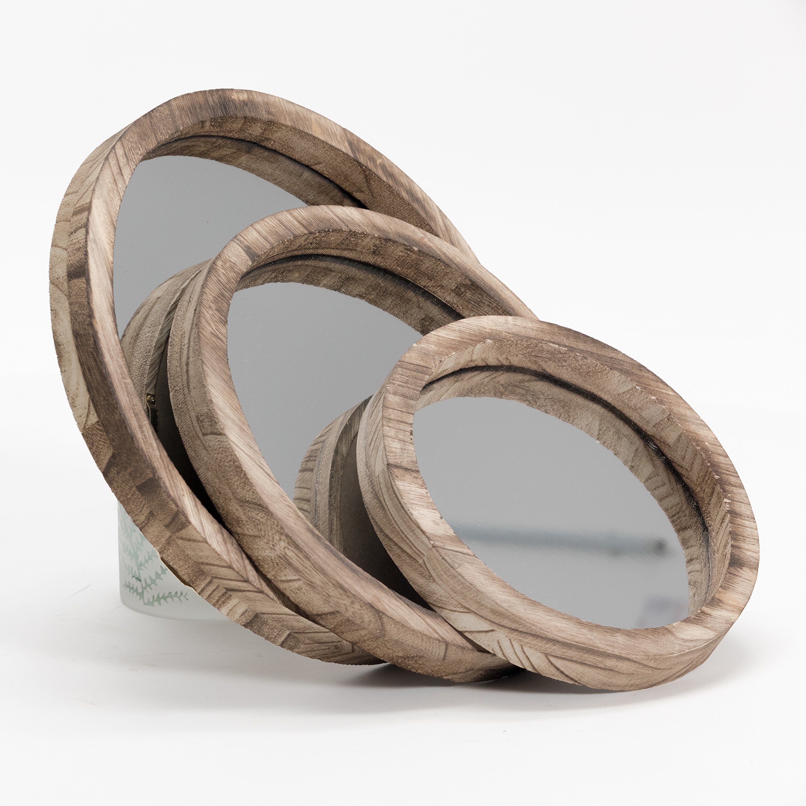 Nagina International The Rustic Boho Chic Porthole Mirror Trio, Set of 3-10, 12 and 13 ¾-Inches Diameter, Glass and Sustainable Wood, By Whole House Worlds