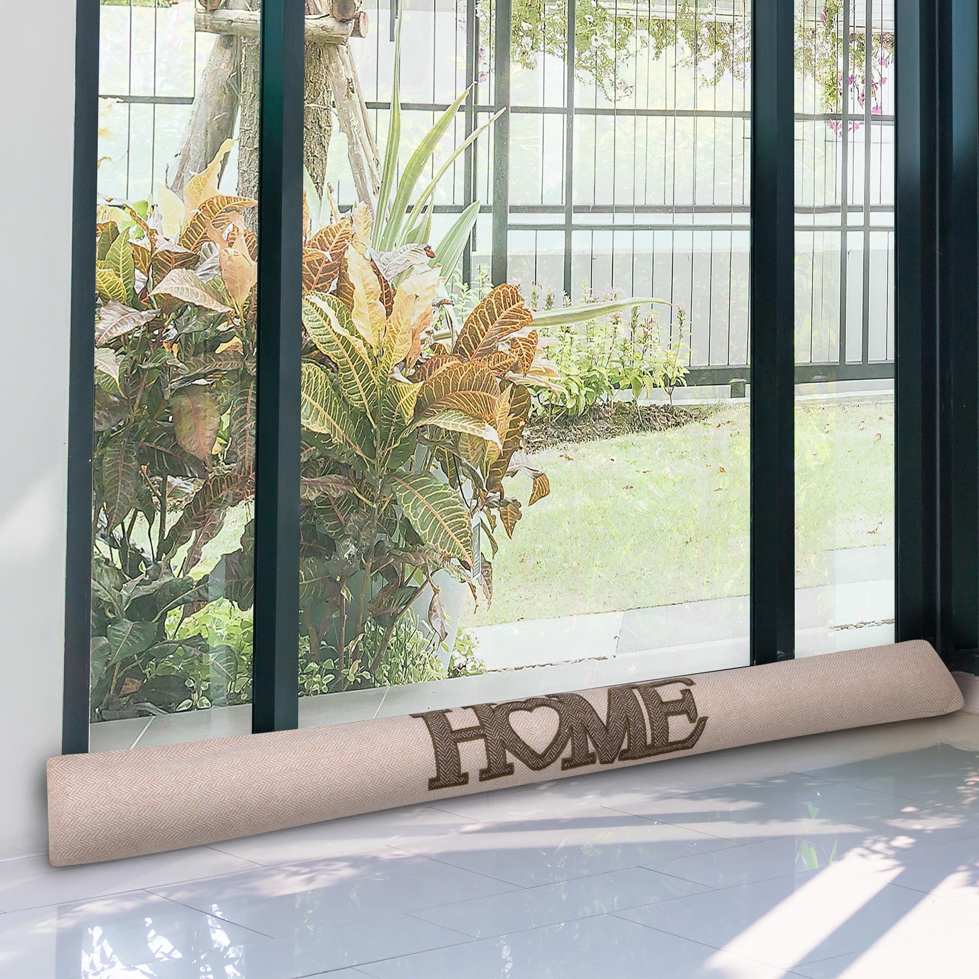 Beautuissu Set 2 Burlete Puerta 120 cm - Cojín Aislante Beige para Ventana Entrada Protección Frío Corrientes Aire 1,2 Kilo Burlete Cortavientos Puerta como Felpudo Decorativo - Tuuli HE