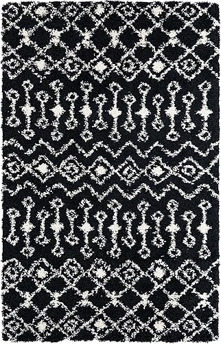Miniatura 2 de Unique Loom Alfombra marroquí Trellis Shag Collection - Meknes (5 pies 3 pulgadas x 8 pies, rectangular, color negro y blanco)