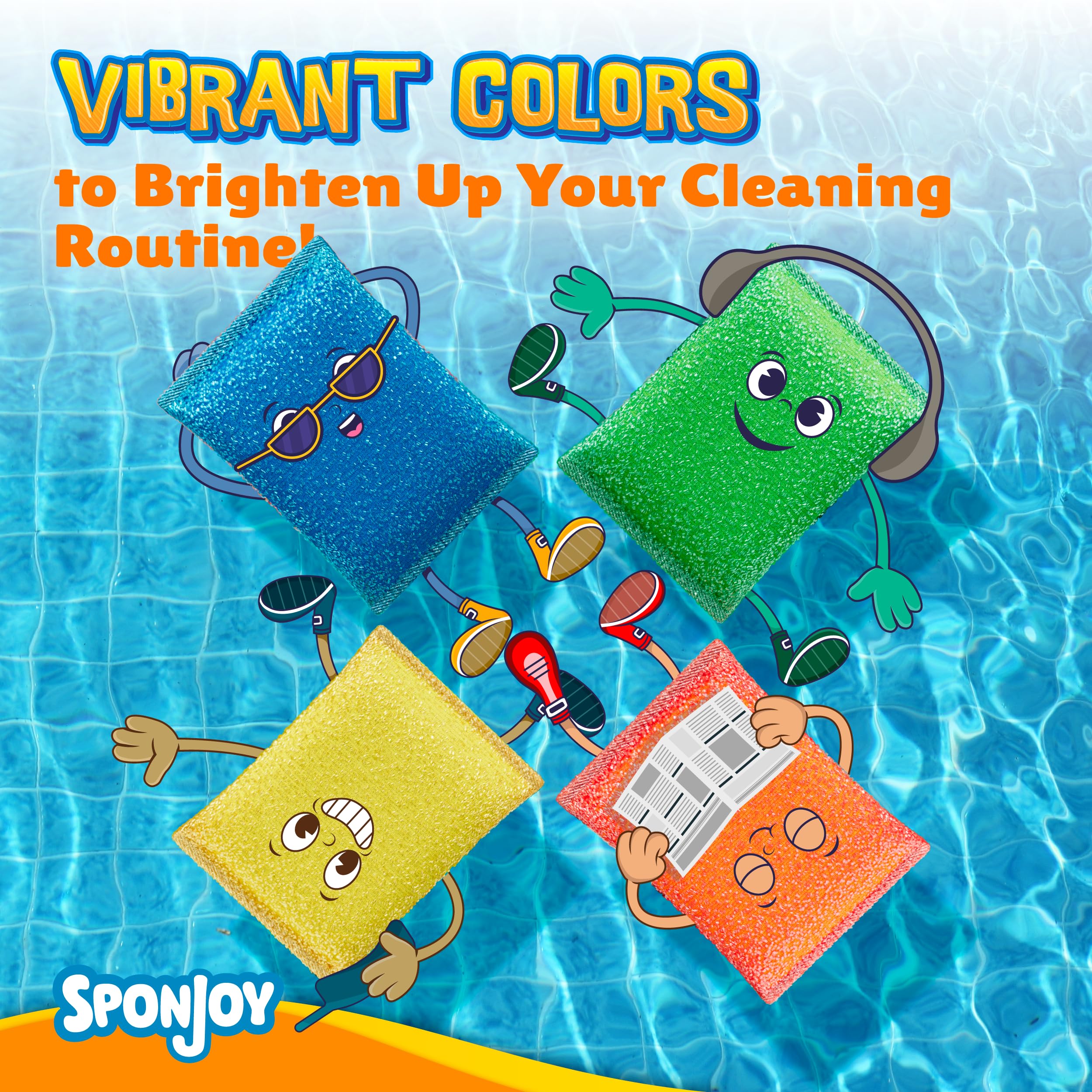 Sponjoy 6-Pack Dish Sponges Kitchen - Colorful Kitchen Sponges for Washing Dishes, Non-Scratch & Odor-Resistant Dish Sponge Bulk, Long-Lasting & Durable for Multi-Surface Cleaning, Dishwasher Safe