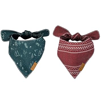 Remy+Roo Dog Bandanas - 2 Pack | Premium Durable Fabric | Unique Shape | Adjustable Fit | Evergreen Set (Large)
