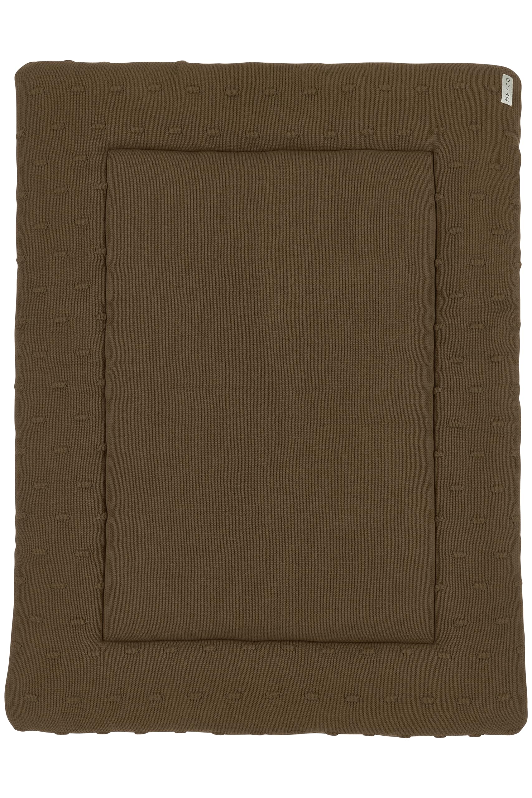 MEYCO Baby Knots Laufgittereinlage (weiches und sicheres Material, doppelseitiges Design, maschinenwaschbar, Außenseite aus 100% Baumwolle, Rückseite aus 100% Velvet, Größe: 77 x 97 cm), Schokolade