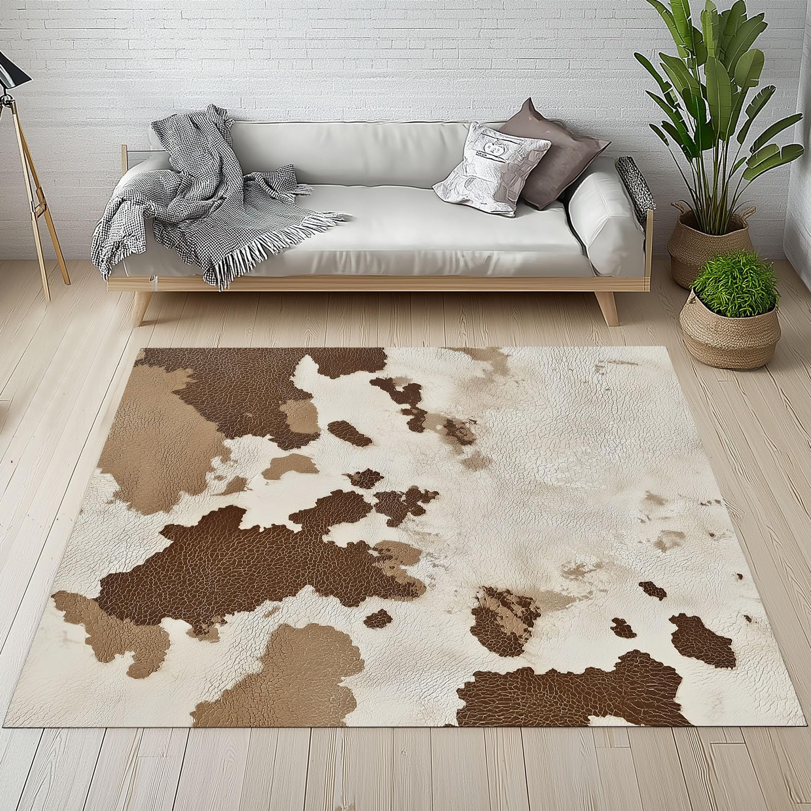Cuir de Vache Tapis Salon 160 x 230 cm Peau d'animal de Ferme Tapis Chambre d'enfant Lavable en Machine Antidérapant Carpet Doux Moelleux Poils Ras pour Cuisine, Salle à Manger