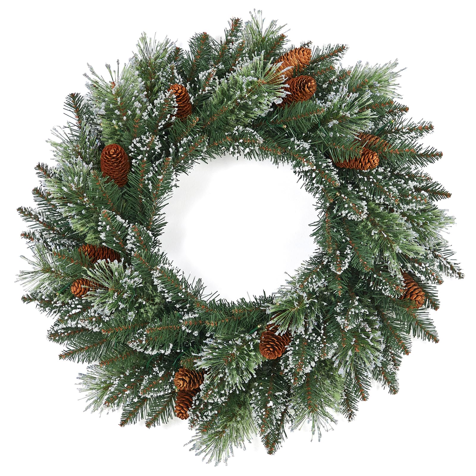 60cm Pre-Lit Decorated Wreath, Christmas Wreath for Front Door, Christmas Door Wreaths with Lights & Pine Cone, Artificial Xmas Garland for Christmas Decorations