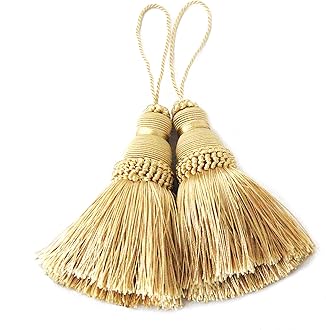 BEL AVENIR Gold Tassels Key Tassel with Loops Handmade Craft Charms DIY Accessories Elegant Soft Making Curtain Home Decoration (Gold, 2 pcs)