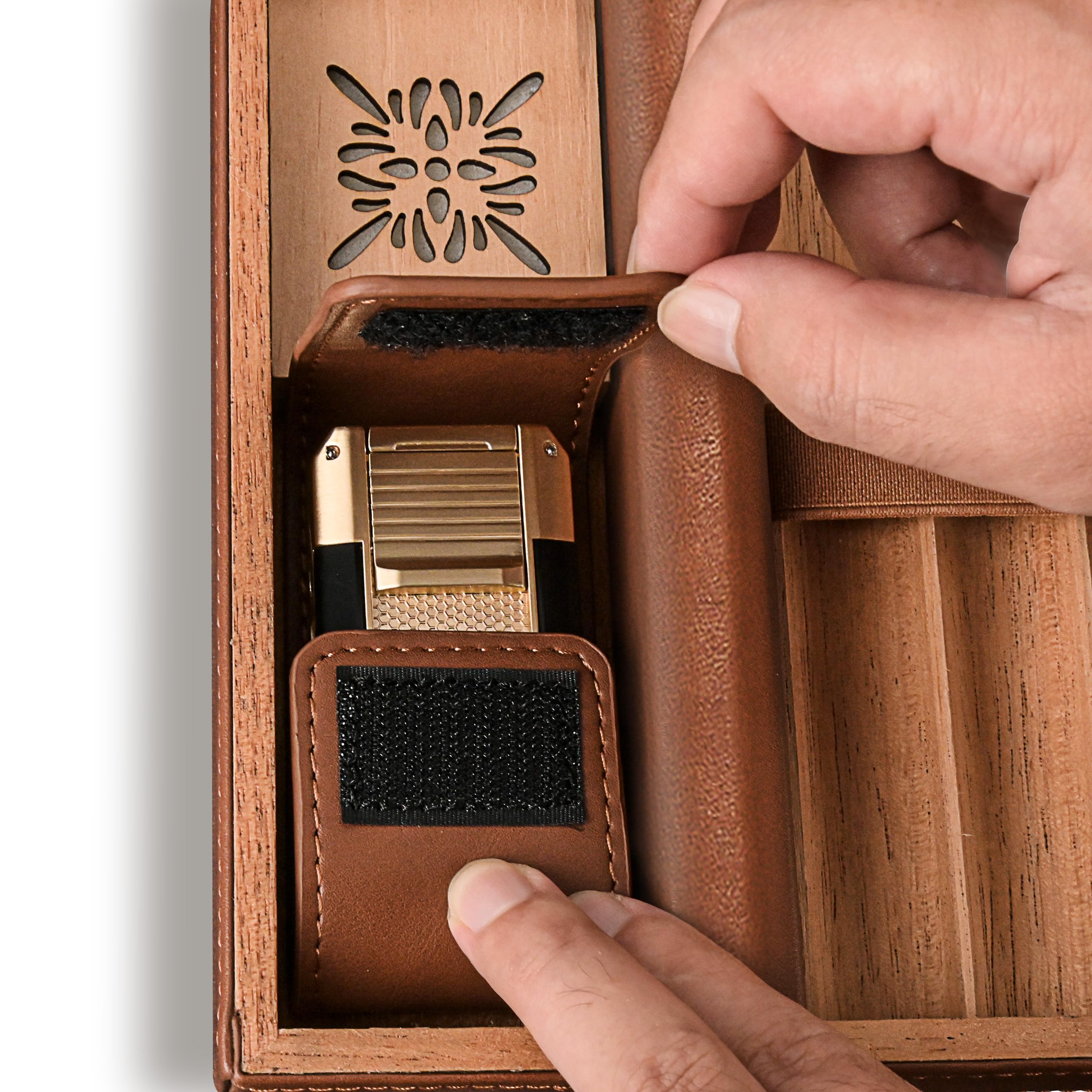 Humidor per sigari in pelle, set da viaggio con igrometro e umidificatore, portatile da viaggio, per 6 sigari