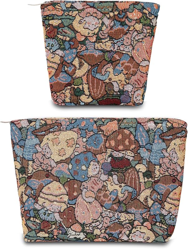 Necessaire de maquiagem BOCGRPU em lona com zíper, estampa Mushroom Girl, pacote com 2