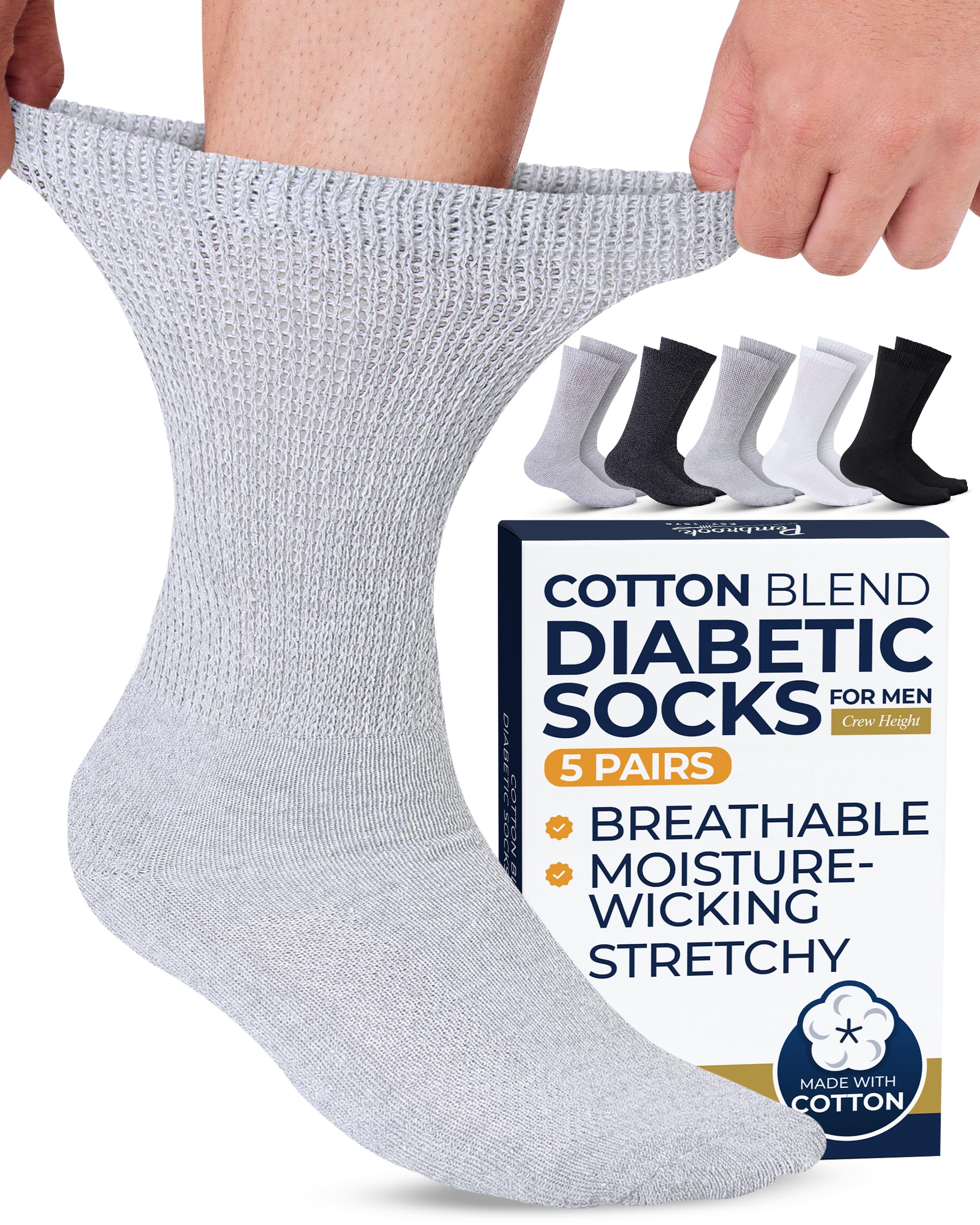Pembrook Crew Non-Binding Diabetic Socks 5 Pairs