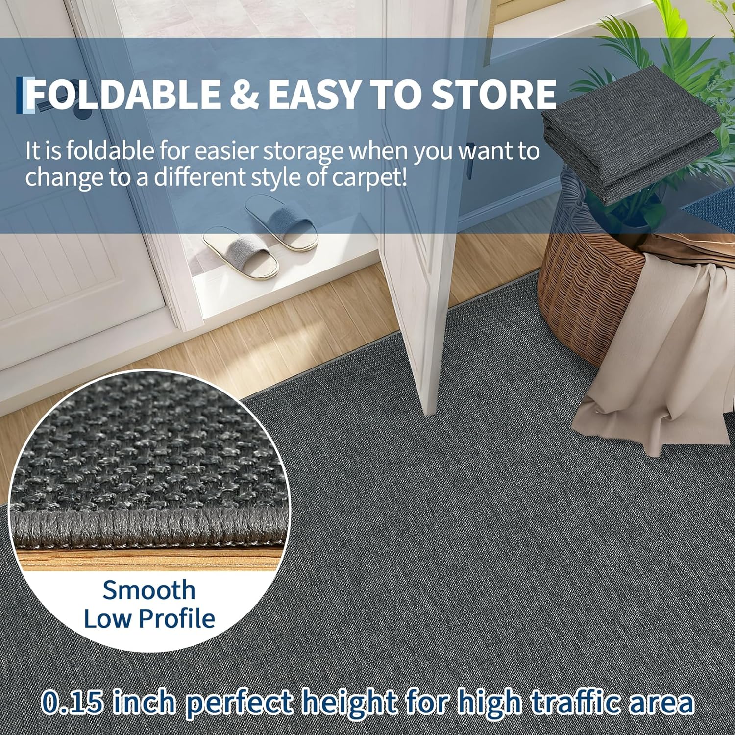 GlowSol Washable 5x7 Rug Modern Solid Textured Rugs for Living Room,Contemporary Weaving Neutral Rug Non-Slip Stain Resistant Farmhouse Rugs Pet-Friendly Woven Carpet for Bedroom Dining Room,Grey