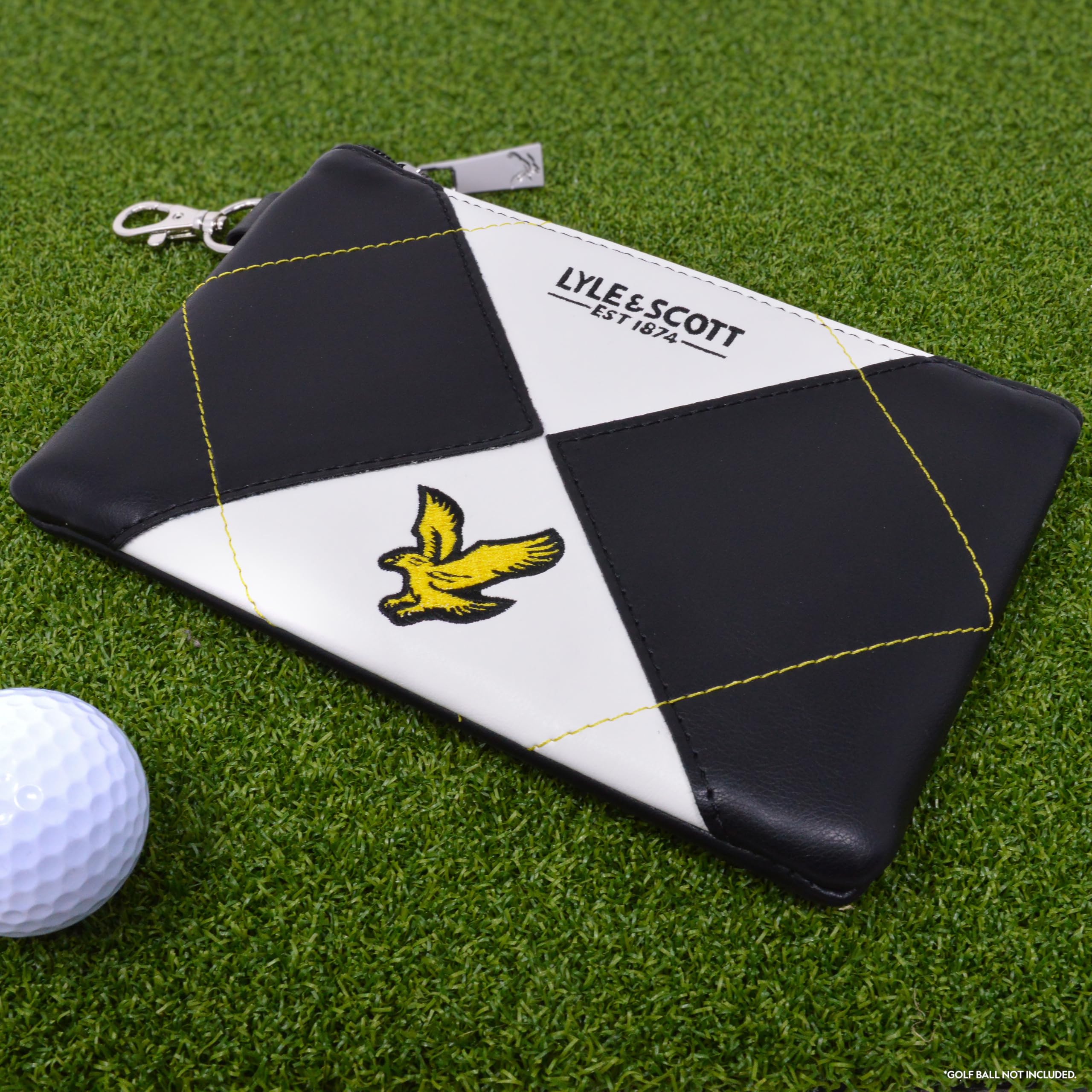 Lyle & Scott Argyle Premium Valuables Pouch - Pitch Perfect Golf Gifts for Men - Lussuosa pelle con cerniera con fodera in velluto, portafoglio per carte, marcatore per palline da 32 mm - Accessori da