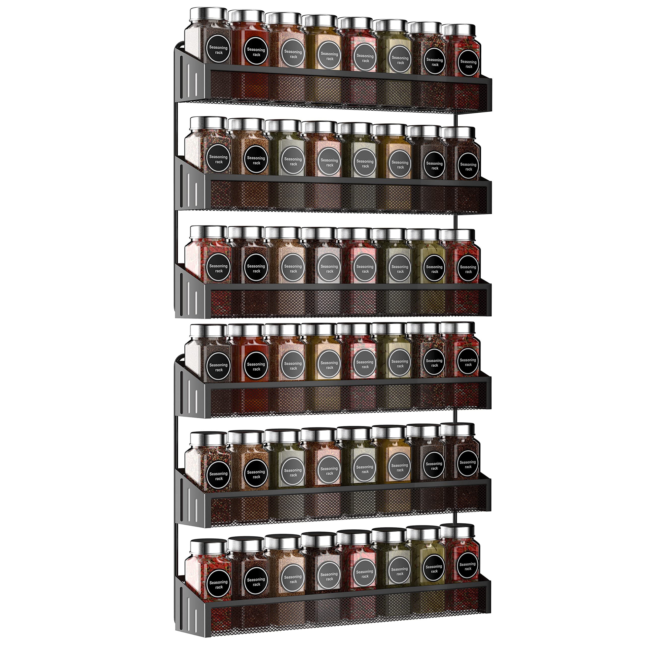 Hanging Spice Racks Wall Mounted 2 Set Large, Metal Chrome Narrow Spice Organizer for Jars Storage, Kitchen, Inside Cupboard or Cabinet Doors