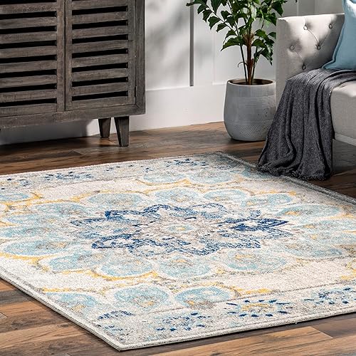 Miniatura 8 de nuLOOM Kiyoko - Alfombra de gran tamaño, diseño floral, color turquesa de 2' 8" x 8', Polipropileno, Azul
