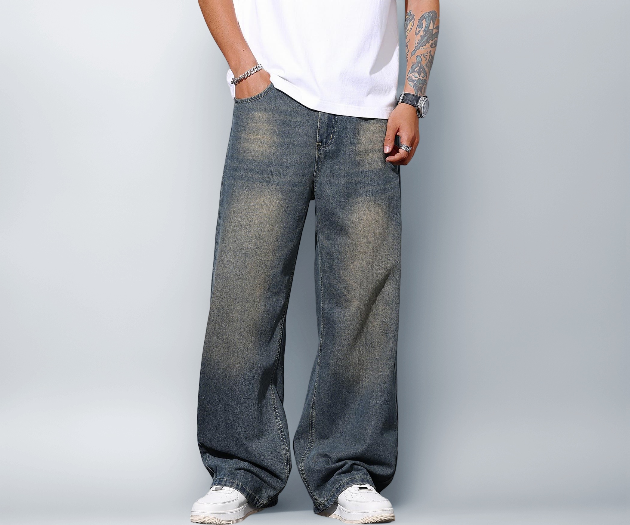 DFGIGT Mens Wide Leg Baggy Jeans Y2k Casual Loose Denim Pants