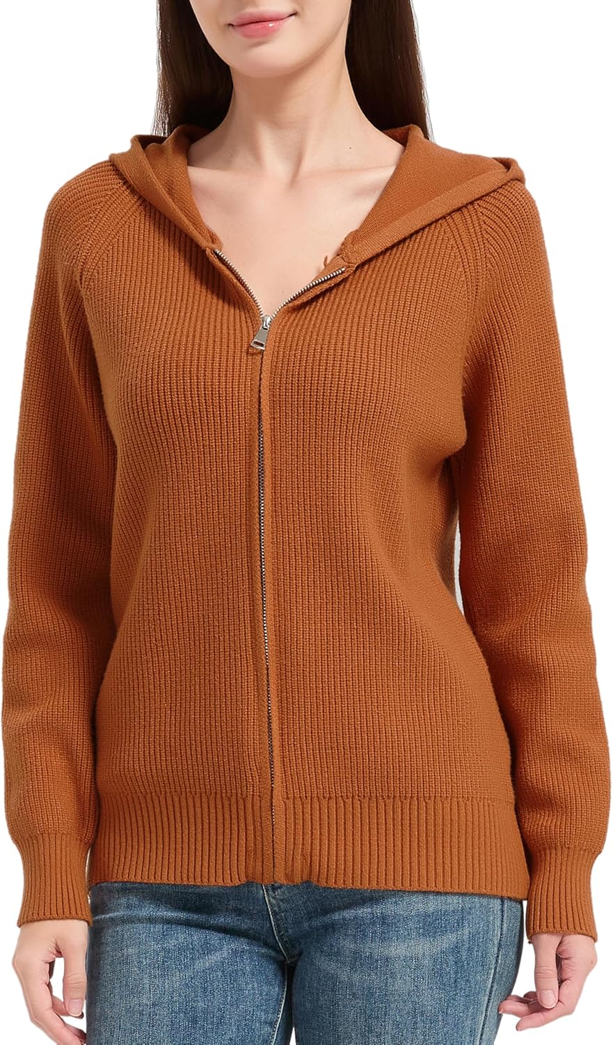 Tronjori Womens Zip up Hooded Cardigan Knitted Hoodies Raglan Sleeve Sweaters Jacket Outerwear Fall Winter