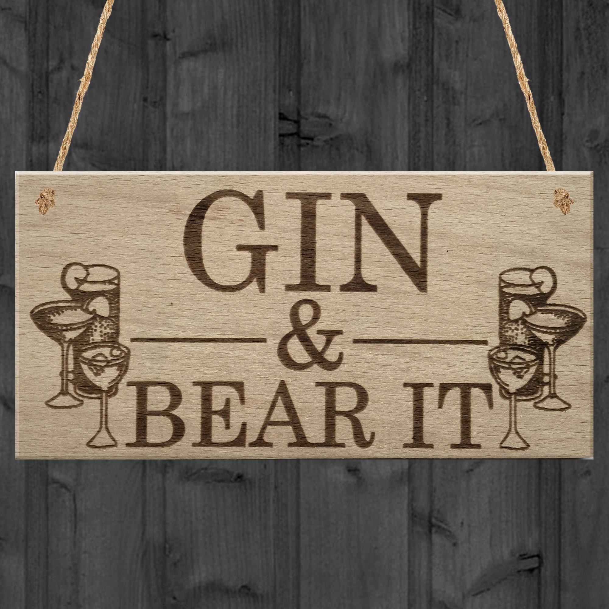 Red Ocean Gin & Bear It Funny Alcohol Man Cave Home Bar Pub Hanging Plaque Shed Friendship Colleague Gift Sign