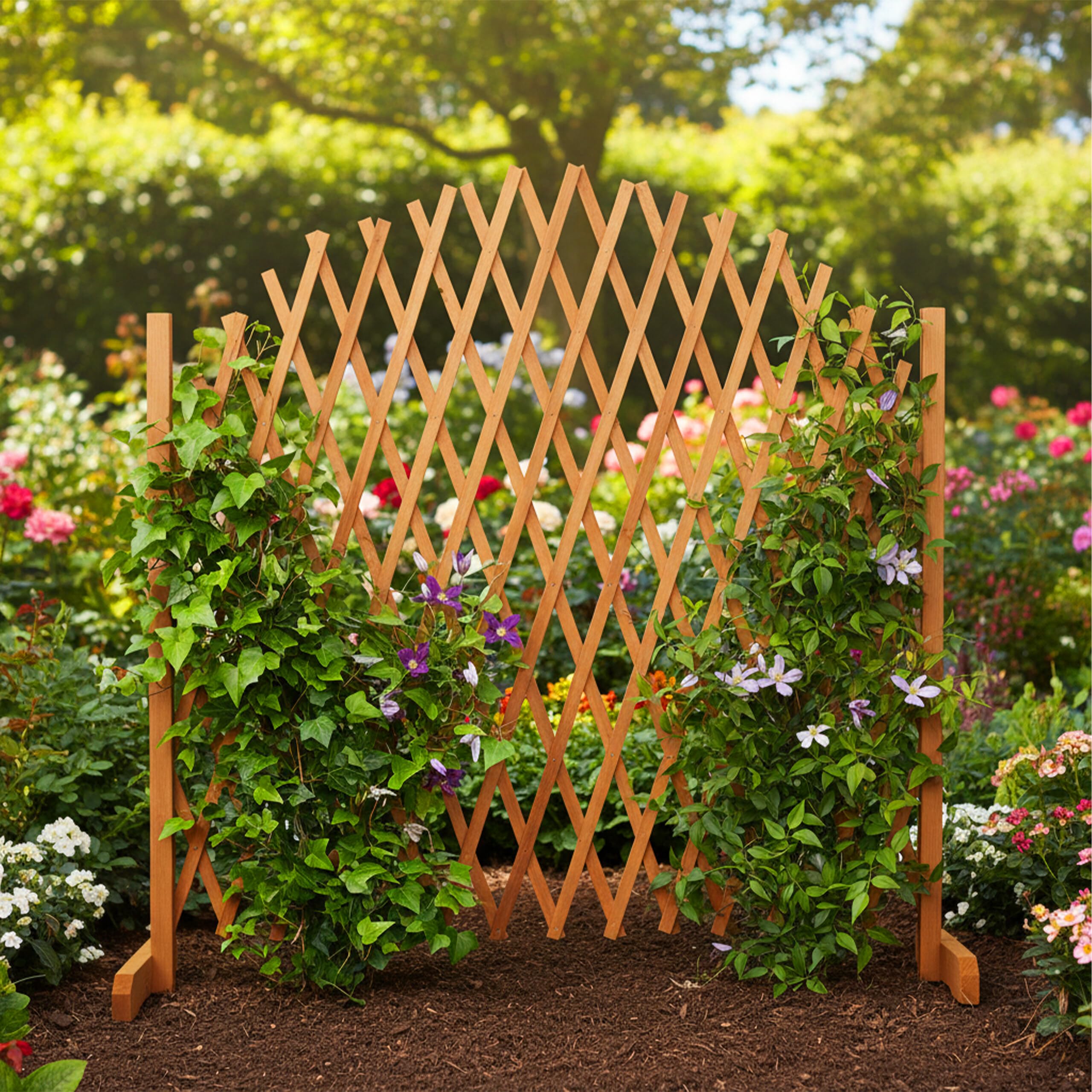 Relaxdays Enrejado de Madera, Extensible, 200 cm, para Plantas trepadoras, de pie, jardín, balcón, terraza, Color Naranja