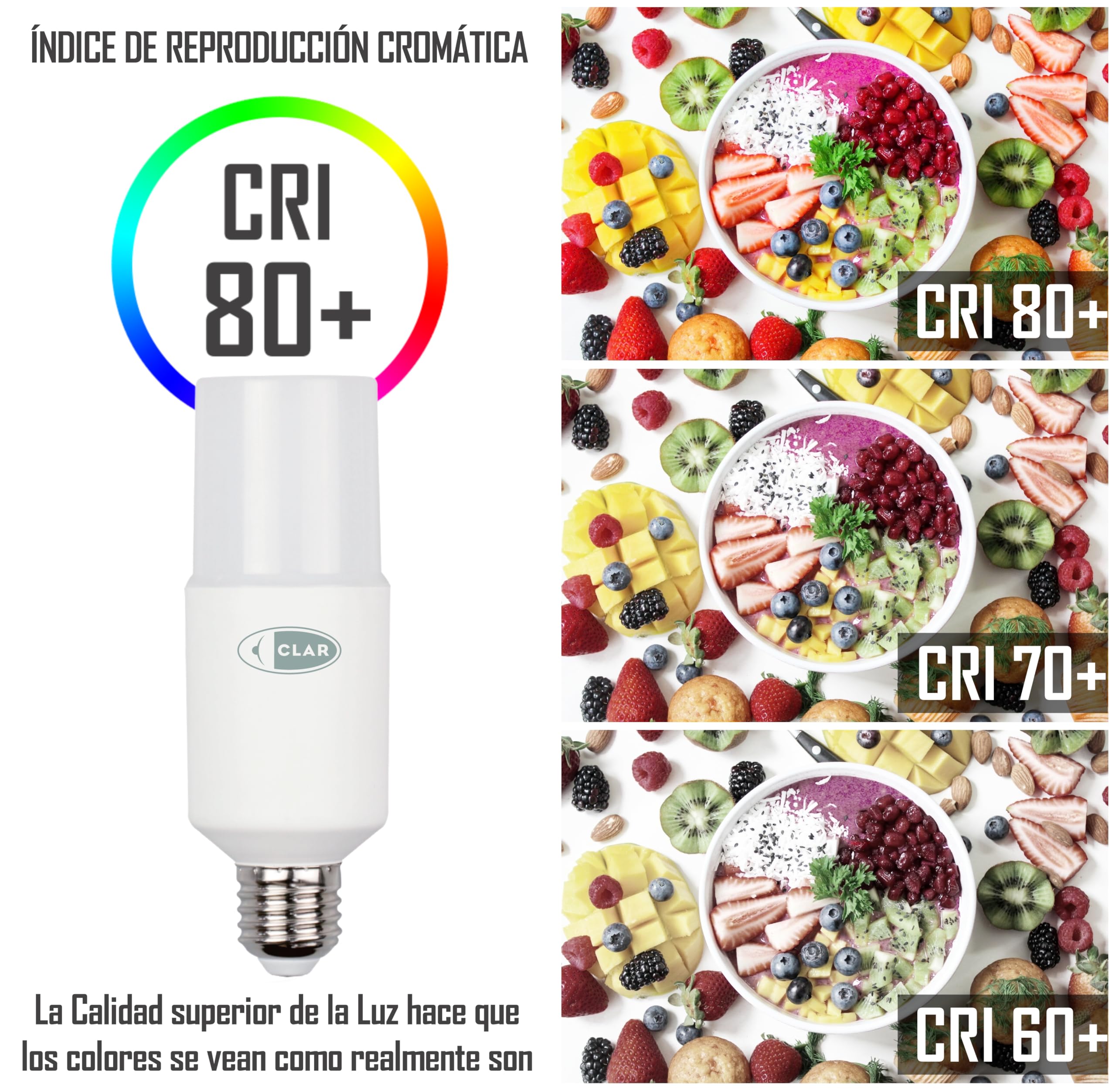 CLAR - Bombilla LED E27 Luz Neutra 4000K, Tubular 15W (Pack 10)