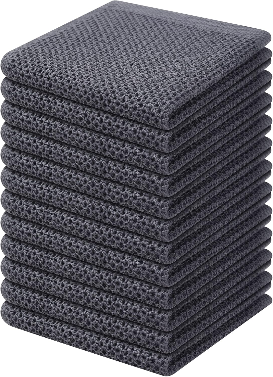 Kitinjoy 100% Cotton Kitchen Dish Cloths (12 X 12 Inches, Dark Grey), 12 Pack Waffle Weave Ultra Soft Absorbent Dish Towels for Drying Dishes Quick Drying Kitchen Towels Dish Rags