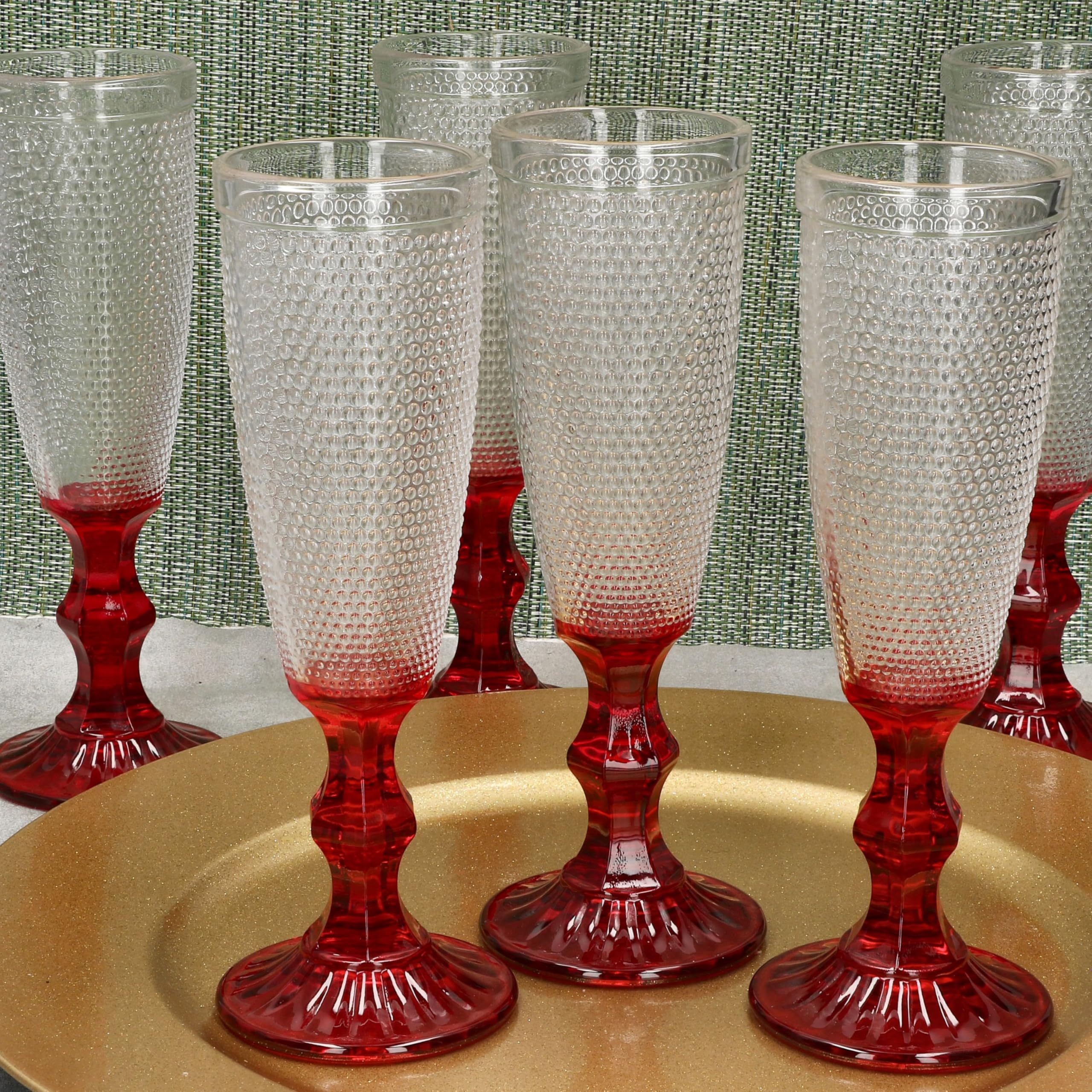 MamboCat Rubin Lot de 6 flûtes à champagne I 150 ml I Flûtes à champagne avec pied rouge I Aspect structuré I Flûtes à champagne hautes pour champagne, prosecco et champagne I Fêtes, Noël, etc.
