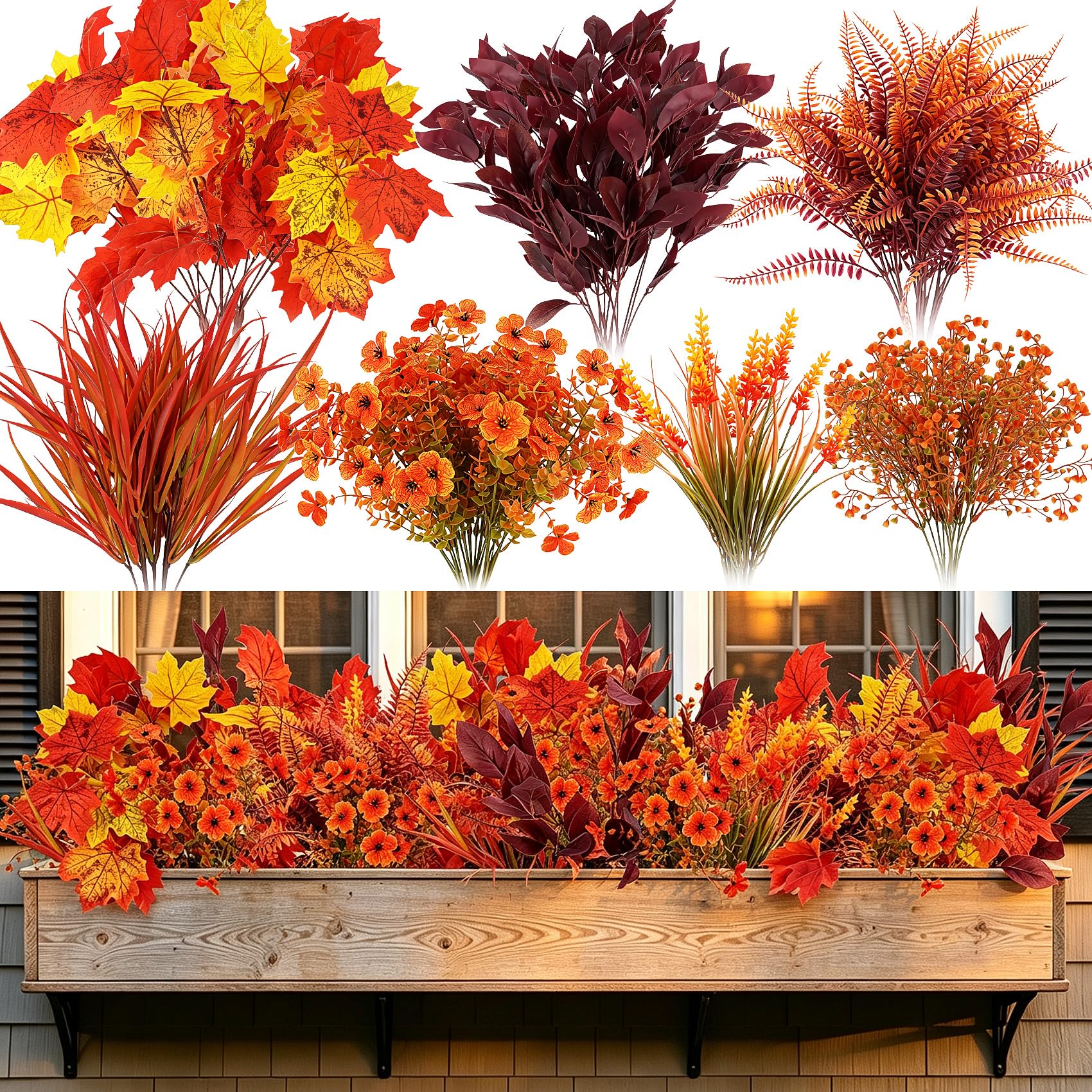 ADORAMOUR Artificial Autumn Plants, Fake Fall Foliage Shrubs for Home Decor