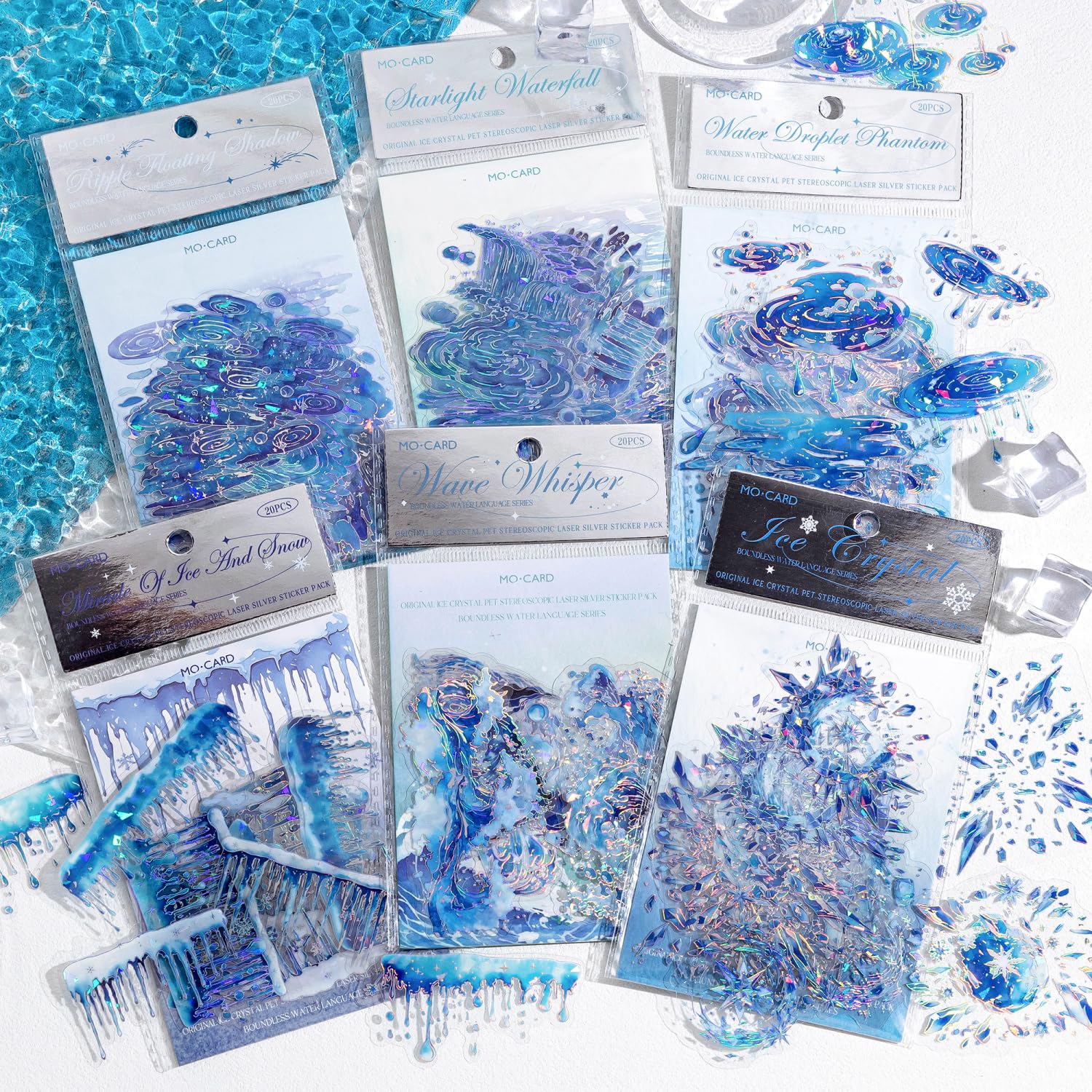 Alideco 120pcs Scrapbook Stickers Vintage Ice Crystal Waves Water Drops Scrapbooking Junk Journal Crafts Embelishment Decoration Stickers (wujieshuiyu)