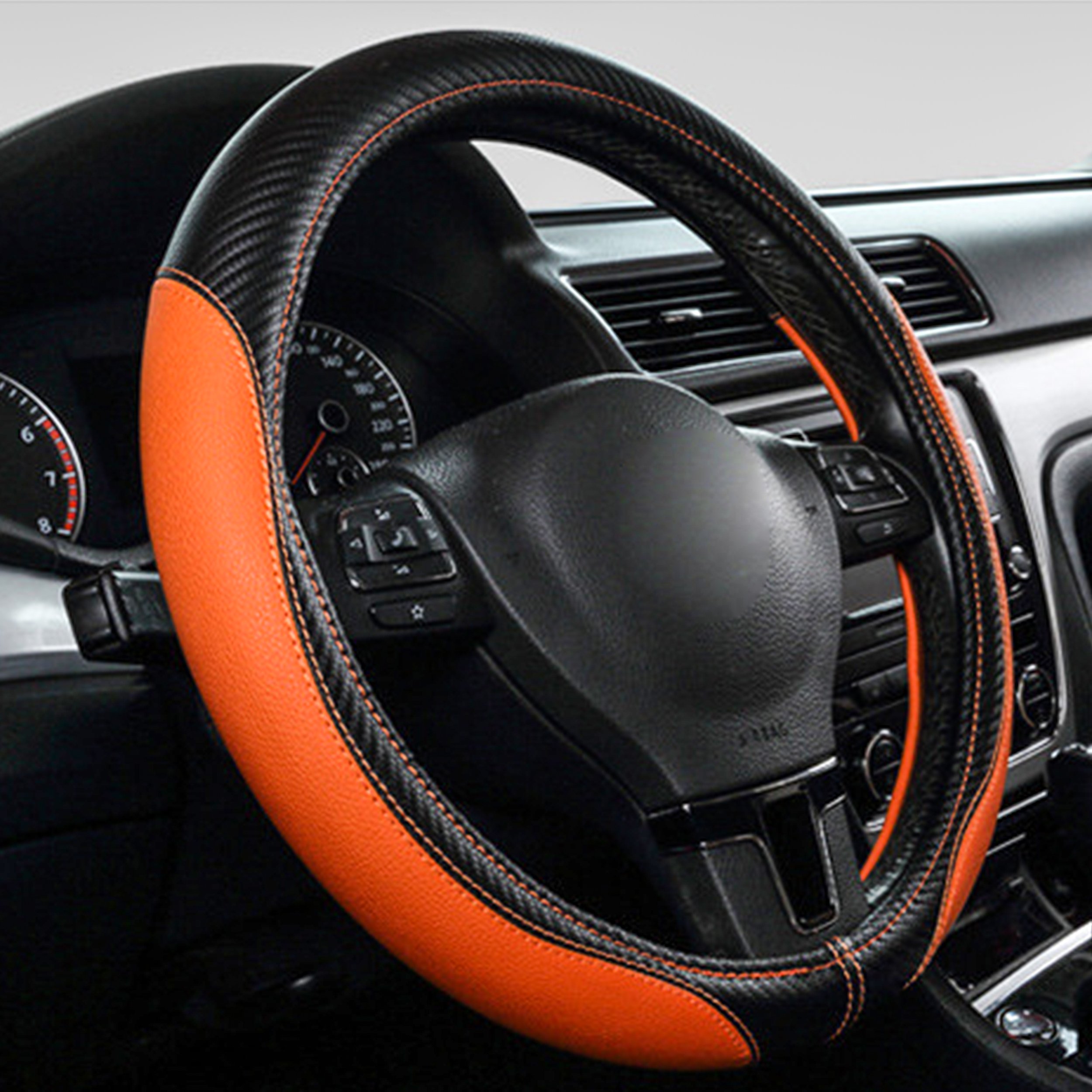 Fashion Car Steering Wheel Covers Microfiber Leather Universal 38cm Steering Wheel Sleeve 15 Inch Breathable Anti Slip - Orange