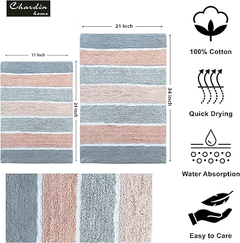 Miniatura 2 de Chardin home Cordural Stripes - Juego de 2 alfombras de baño (17 x 24 pulgadas y 21 x 34 pulgadas)  Alfombra de baño antideslizante, lavable a
